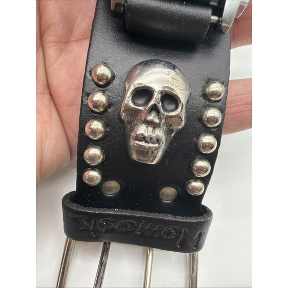 Nemesis MIC926K Analog Skull Dial Watch Wide Black Leather Cuff Band - Read main image 7
